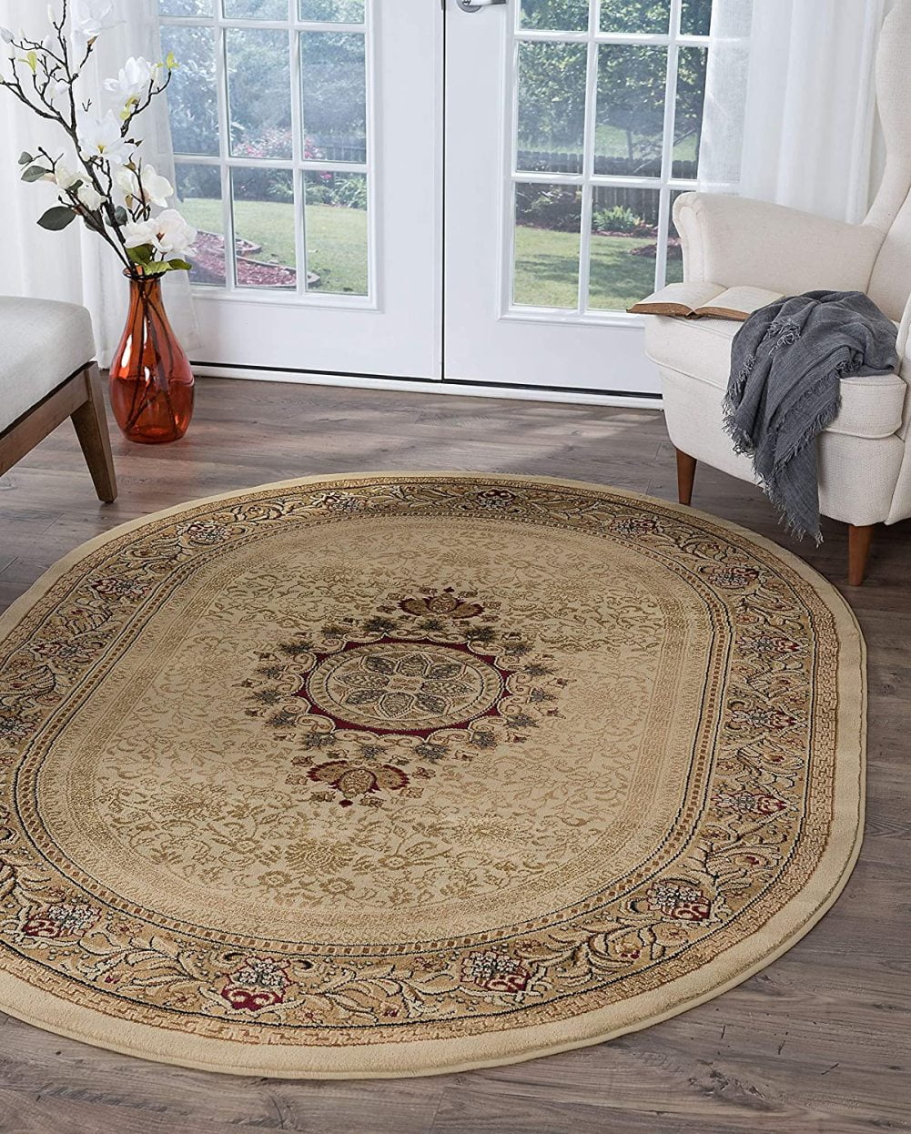 Jayden Ivory Modern and Traditional Oval 5x7 Area Rug 5x7 Area Rugs