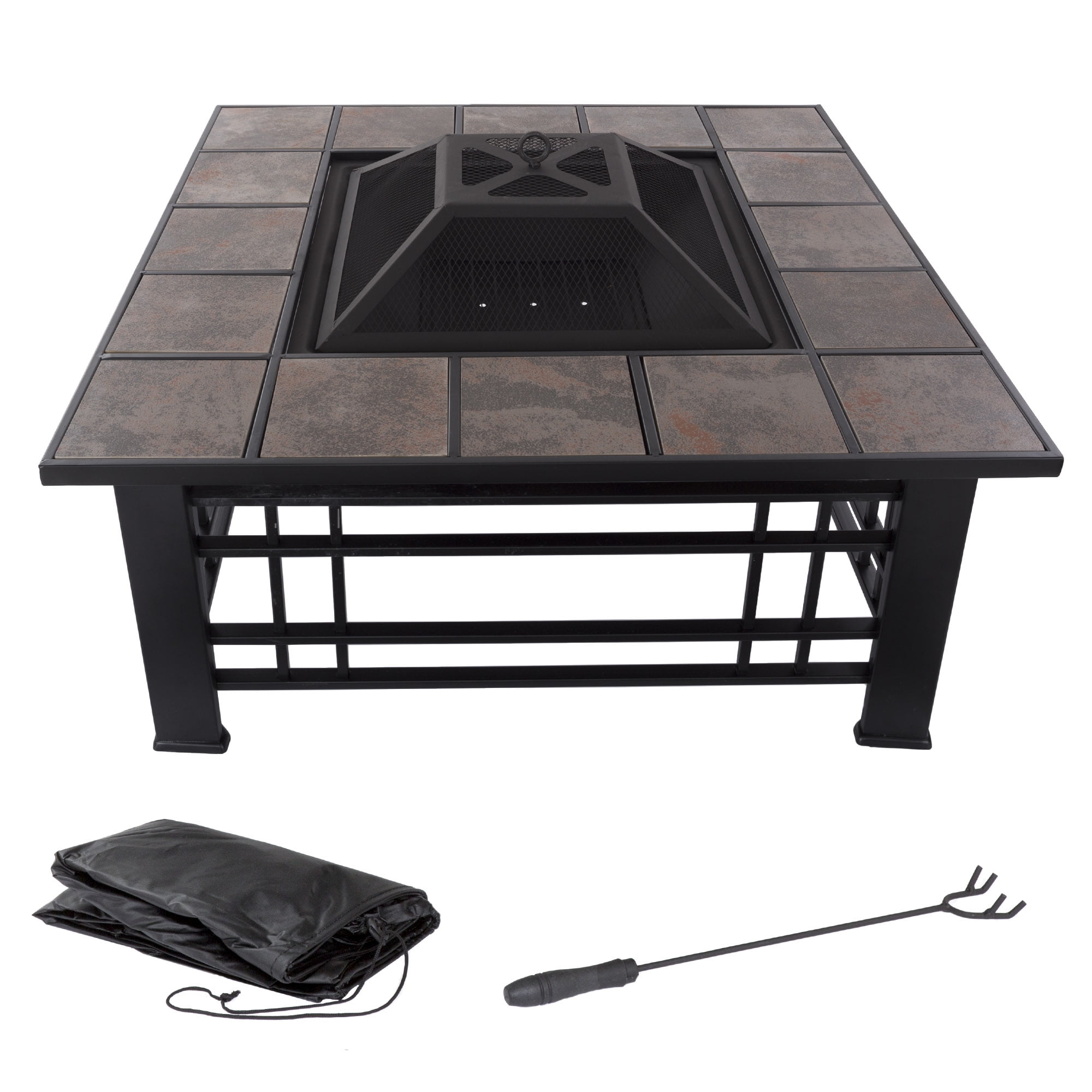 Square Tile Firepit By Pure Garden, Outdoor Fire Pit Tiles