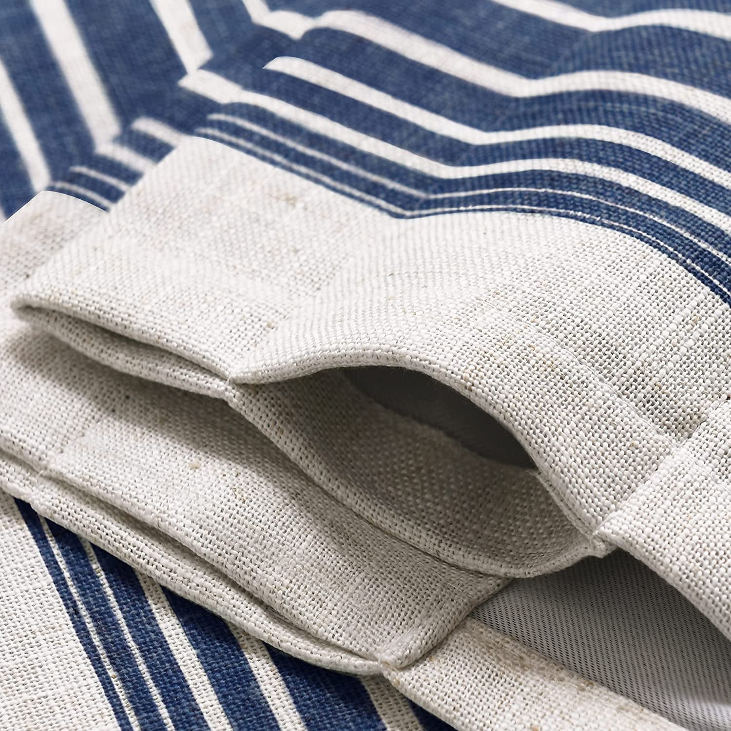 DriftAway Chris Vertical Striped Pattern Linen Textured Thermal Insulated Blackout Window Curtain Valance Rod Pocket Lined Single, 52" x 18" Plus 2" Header, Ivory Dark Blue
