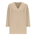 thumbnail image 3 of FAIWAD Womens Tops 3/4 Sleeve Scalloped V Neck Dressy Pullover Trendy Casual Party Daily Blouses, 3 of 7