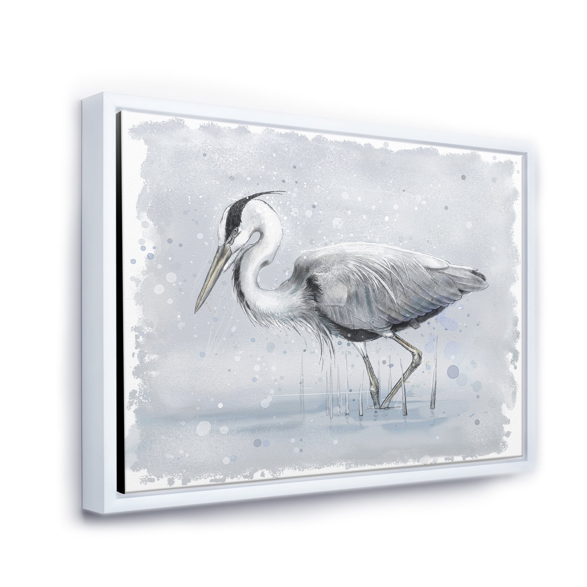 Designart 'Grey Heron Bird In Lake' Farmhouse Framed Canvas Wall Art Print