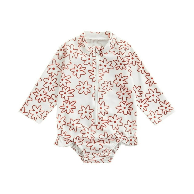 OUSITAID Infant Kids Girls One-Pieces Swimsuits Long Sleeve Rainbow Print Neck Zip Up Bathing Suit