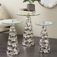 thumbnail image 2 of DecMode 18" x 25" Silver Aluminum Metal Cutout Cone Shaped Floral Accent Table with Tempered Glass Tabletop, 3-Pieces, 2 of 9