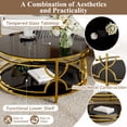 thumbnail image 4 of Modern Round Tempered Glass Coffee Table, Glossy Center Table With Storage Shelf and Gold Metal Frame For Living Room Office Apartment, 4 of 11