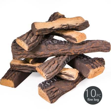 Log Set - 8 PC Decorative Realistic Flame Petite Fireplace Ceramic Wood Log Set