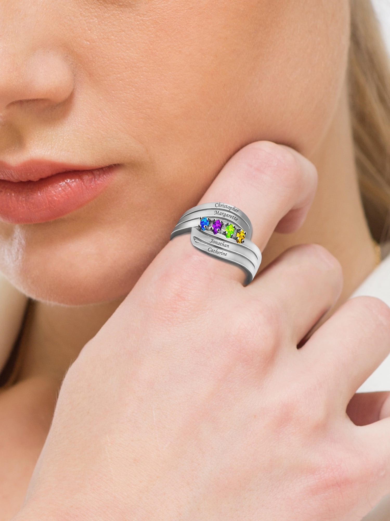 Laser Engraved Family Ring with Up to Four Birthstones