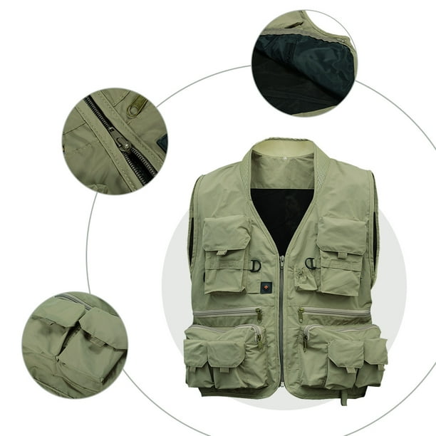 Redcolourful Men's Multifunction Pockets Travels Sports Fishing Vest Outdoor Vest L Khaki Color:green Size:xxl