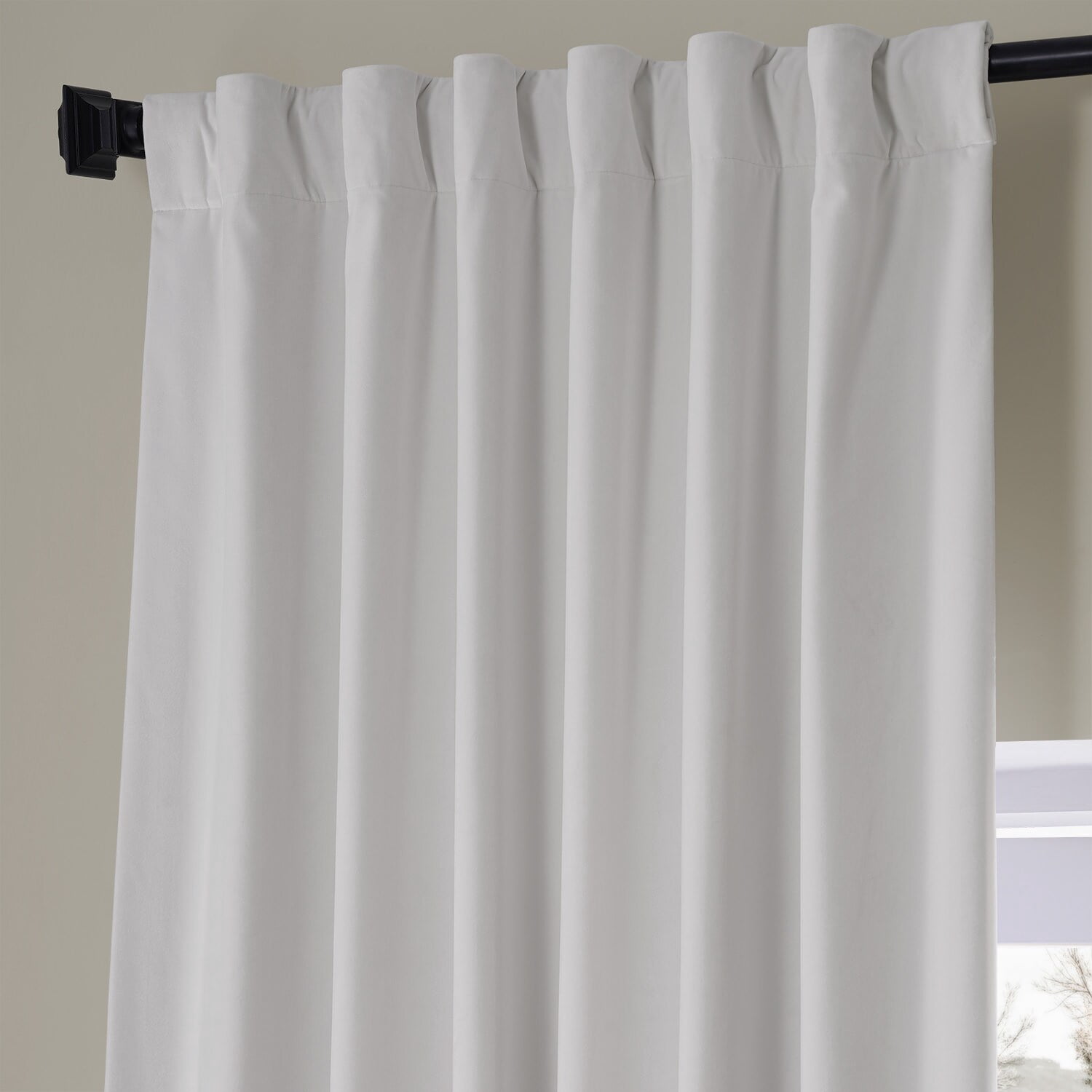 Half Price Drapes Signature Misty White Plush Velvet Hotel Blackout Curtains (1 Panel), 50W X 96L