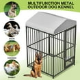 thumbnail image 2 of Dog Kennel Outdoor, Heavy-Duty Metal Dog Cage with Waterproof Top Cover, Lock ＆ Swivel Stainless Steel Feeding Bowl for All Dog Breeds, Easy Assembly, 2 of 8