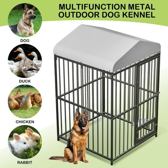 Kojooin 4*4*6FT Outdoor Dog Kennel Outside with Lock, Dog Enclosures for Large Dogs with UV-Resistant Waterproof Roof Cover for Outside