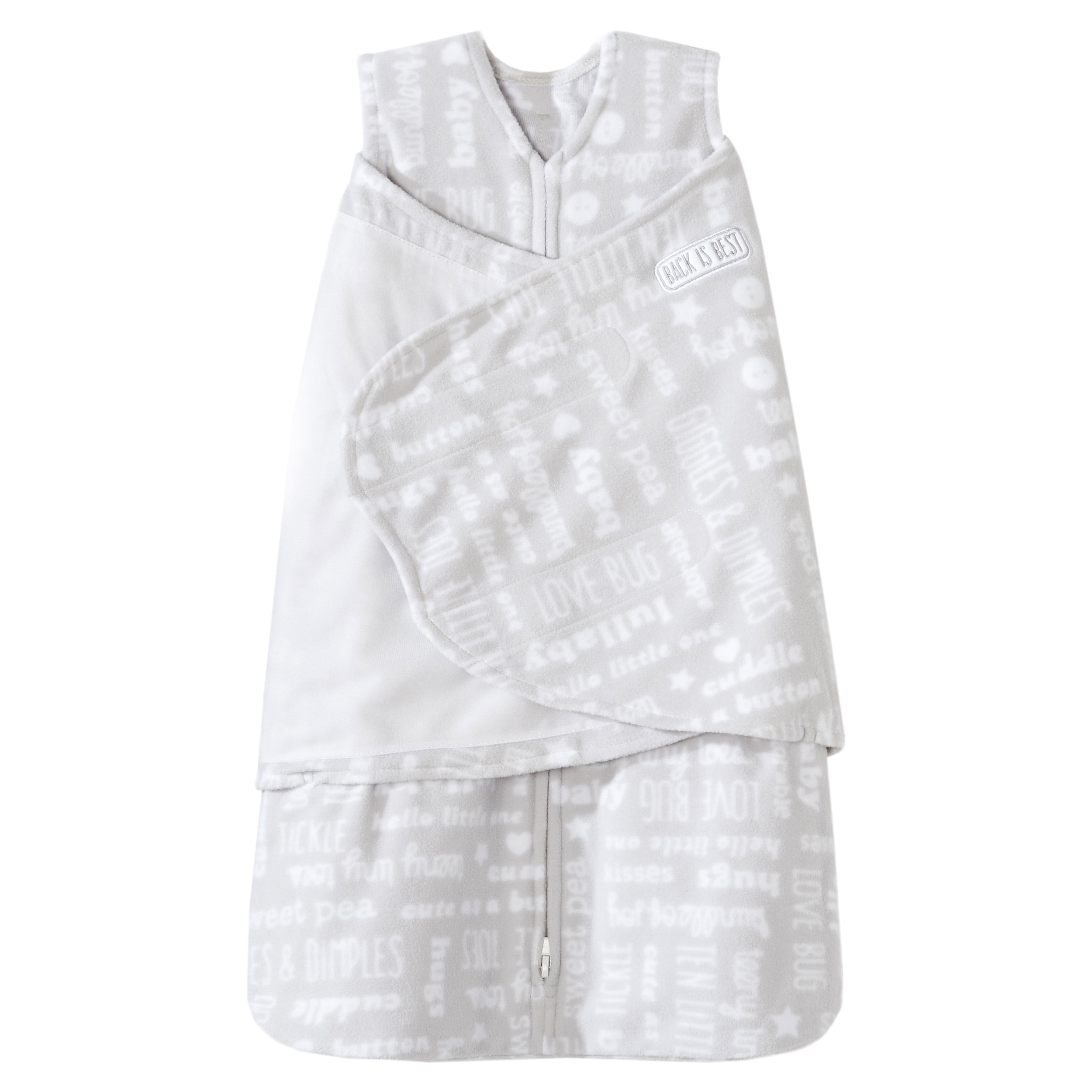 HALO SleepSack Swaddle, Microfleece, Gray Big Baby Words, Small