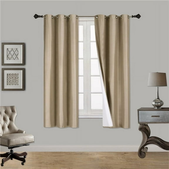 (SSS) 2-PC Taupe Solid Blackout Room Darkening Panel Curtain Set, Two (2) Window Treatments of 37" Wide x 63" Length Each Panel