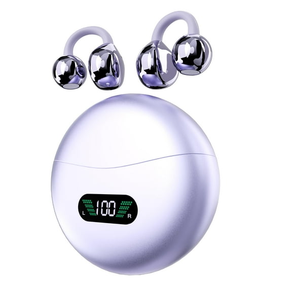Auriculares con clip EarAccord inalámbricos Bluetooth 5.4 con micrófono, color morado