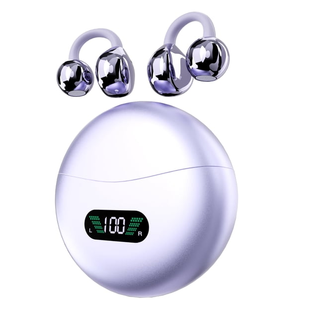 Auriculares con clip EarAccord inalámbricos Bluetooth 5.4 con micrófono, color morado