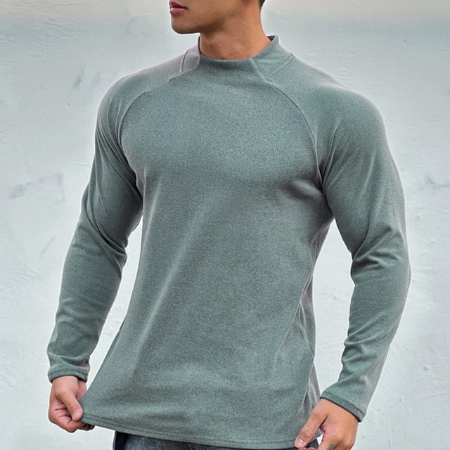 pstuiky camisetas de manga larga para hombre, Blusas casuales de manga larga con cuello redondo y color liso para hombre Tops de talla grande para hombre xxxl