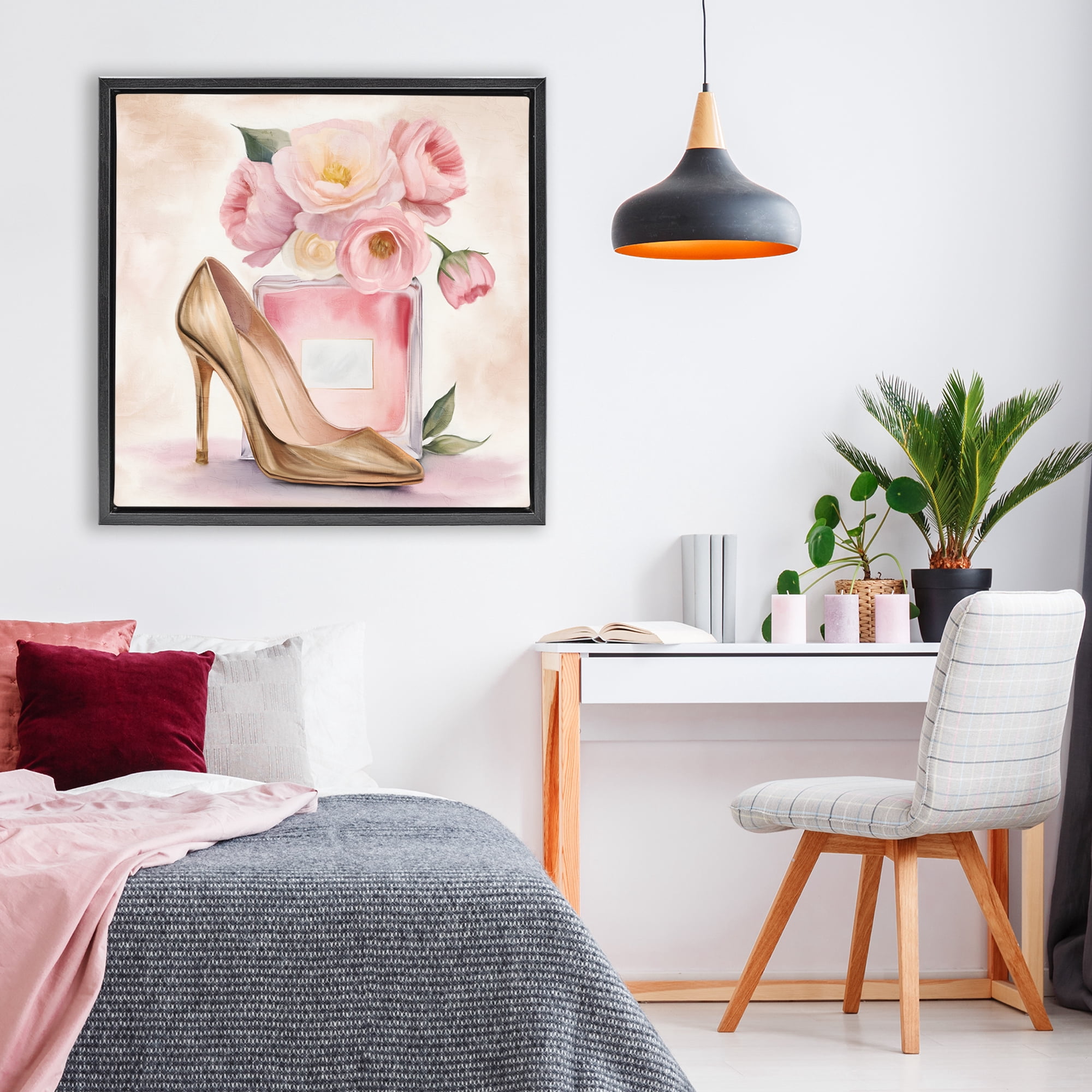 Stupell Industries Pink Beauty Heel & Flowers Black Framed Floater Canvas Wall Art, design by Kim Allen