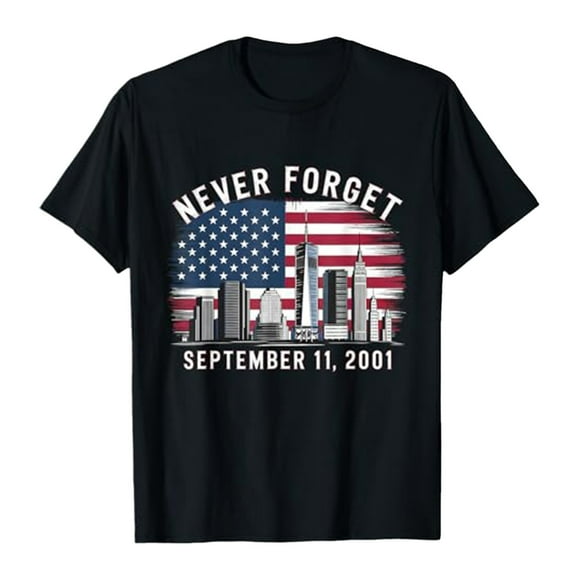 Wyzesi Oversize T Shirts Men Men's Never forget September 11 2001 Memorial Day Short Sleeve Round Neck T Shirt Floral Fashion Trend Bottoming Shirt Tops Black T Shirts for Men Casual Cotton