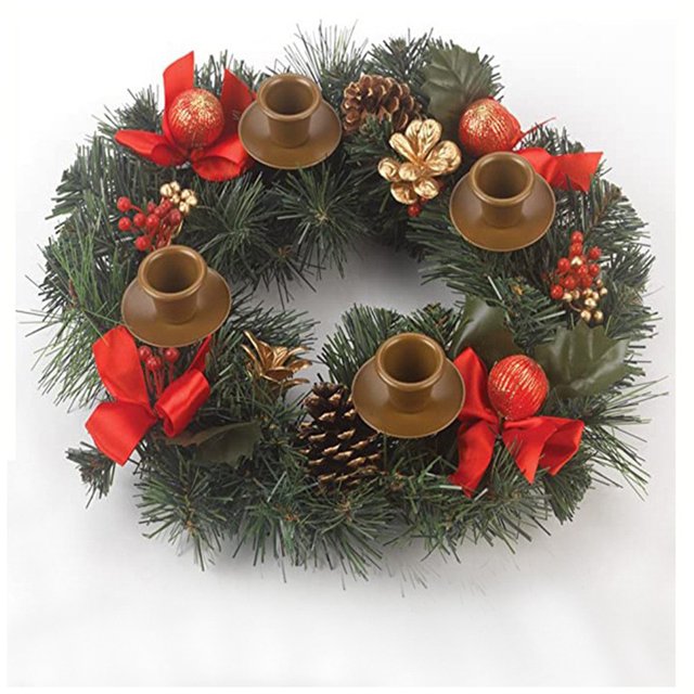 Widget Corona de Adviento de Navidad Candelabro de Adviento de 12 pulgadas Anillo Corona de Navidad artificial con cinta Piña para centro de mesa de Adviento Decoración del hogar de Navidad navideñ