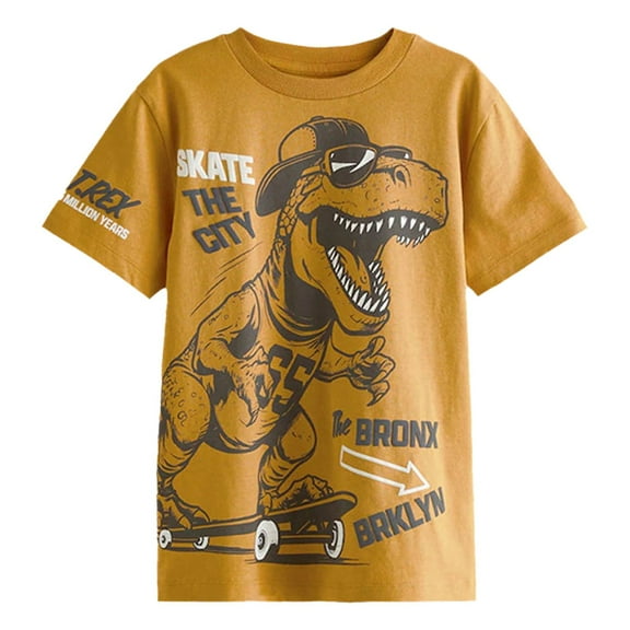TOOYOU Toddler Baby Boys Dinosaur Hipster Cool Printed Short Sleeve Crew Neck T Shirt Top T Shirt Clothes For Kids Versatile Basic Top Beige Size 18-24 Months