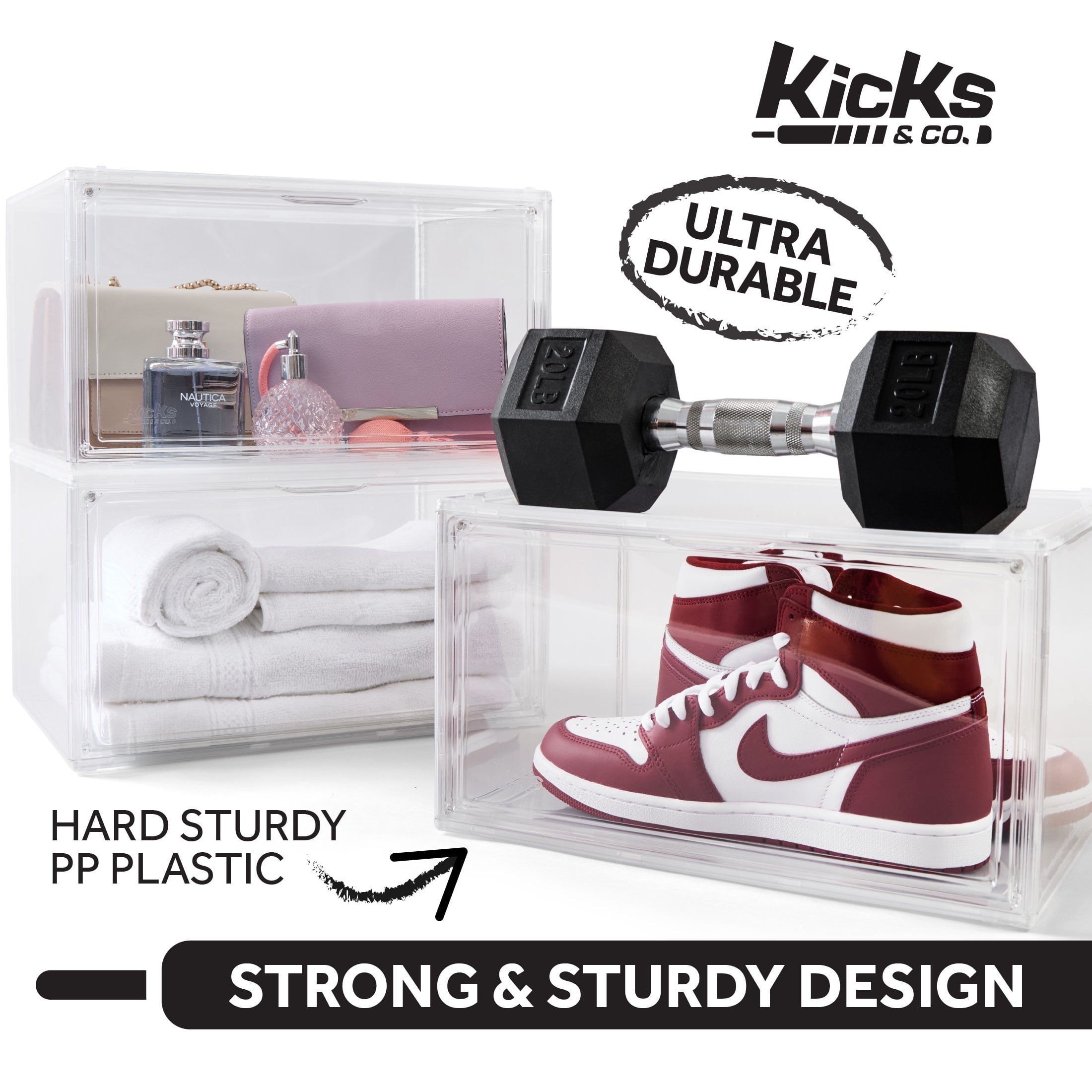 Kicks & Co Clear Shoe Storage Organizer & Shoe Rack Box, Stackable