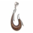 thumbnail image 1 of Genuine inlay Hawaiian koa wood fish hook pendant sterling silver 925 19.5mm, 1 of 3