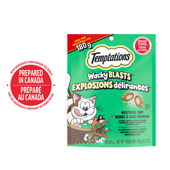 Gâteries pour chats Temptations Explosions délirantes, saveur Herbe à chat marine, sachet de 180 g