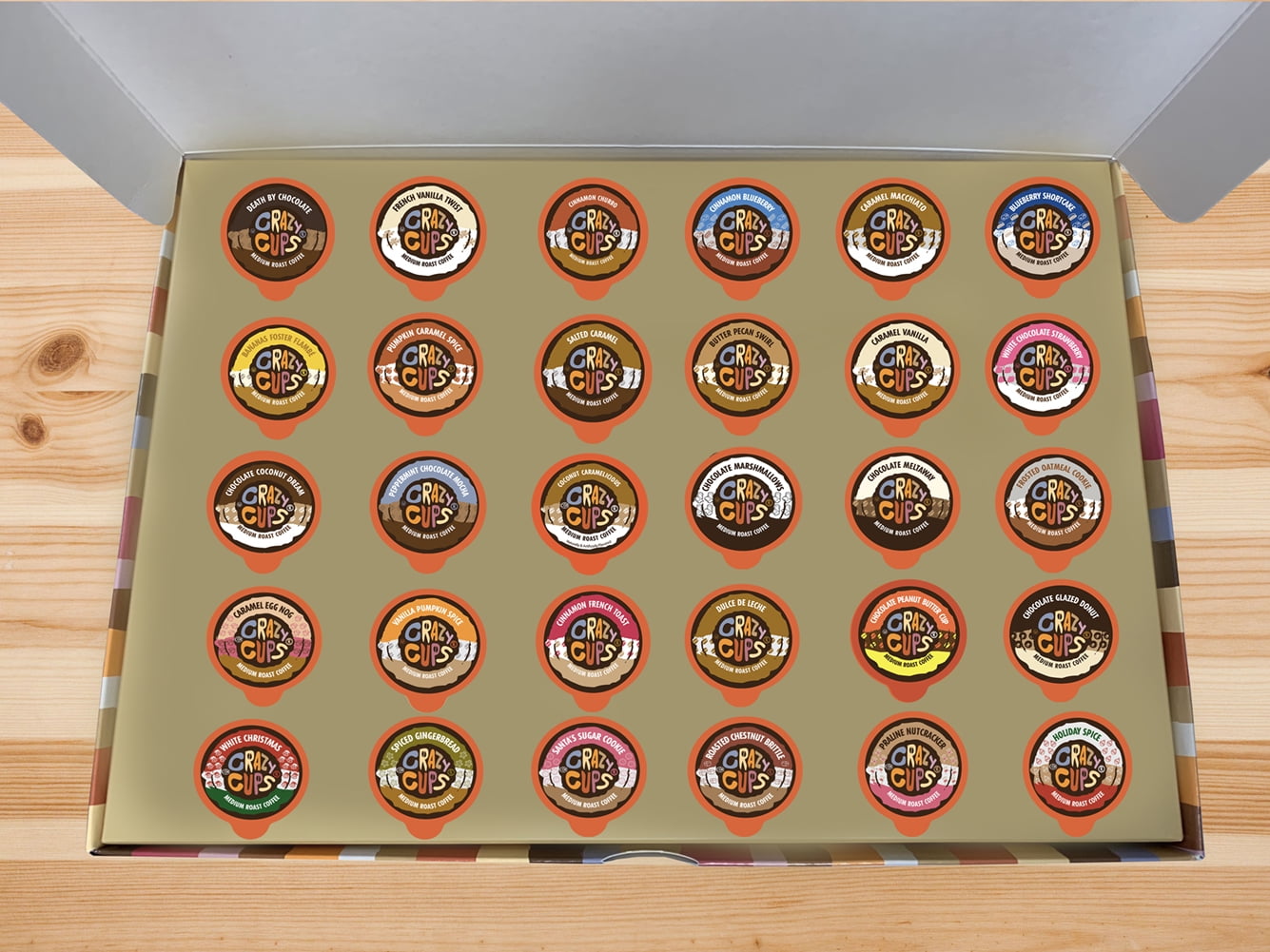 Crazy Cups Flavored Deluxe Sampler Coffee Pods, Medium Roast, Pack of 30 For Keurig K-cup Machines