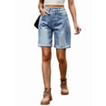 thumbnail image 5 of Women'S High Waist Long Jean Shorts for Women Ripped Distressed Jeans Short Light Blue S, 5 of 10