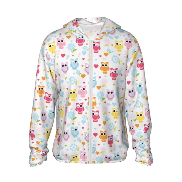 Fotbe Cute Owl Chaqueta con Protección Solar UPF 50+ para Hombre y Mujer, Camisa con Capucha y Bolsillos-X-Large