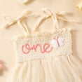 thumbnail image 5 of IDOPIP Baby Girls 1st Birthday Outfit Spaghetti Straps Romper Dress with Headband Cake Smash Outfit, 5 of 7