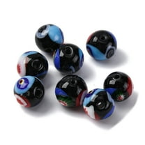 20pcs Handmade Millefiori Lampwork Beads Round Black 10~10.5mm Hole: 1.5mm