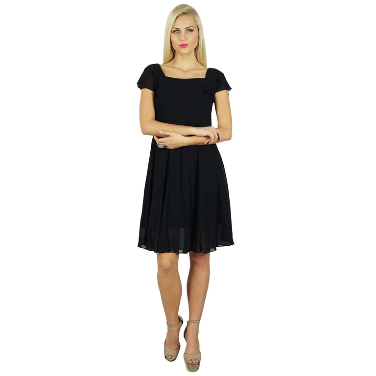 Bimba Women Little Black Dress Semi Sheer Georgette Pleated Top Lined Dress  - Walmart.com