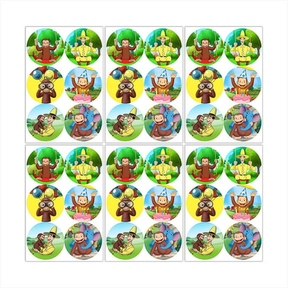 Curious George Monkey Stickers Labels Birthday Thank You Party Favors Themed Round Circle Baby Shower 60pcs