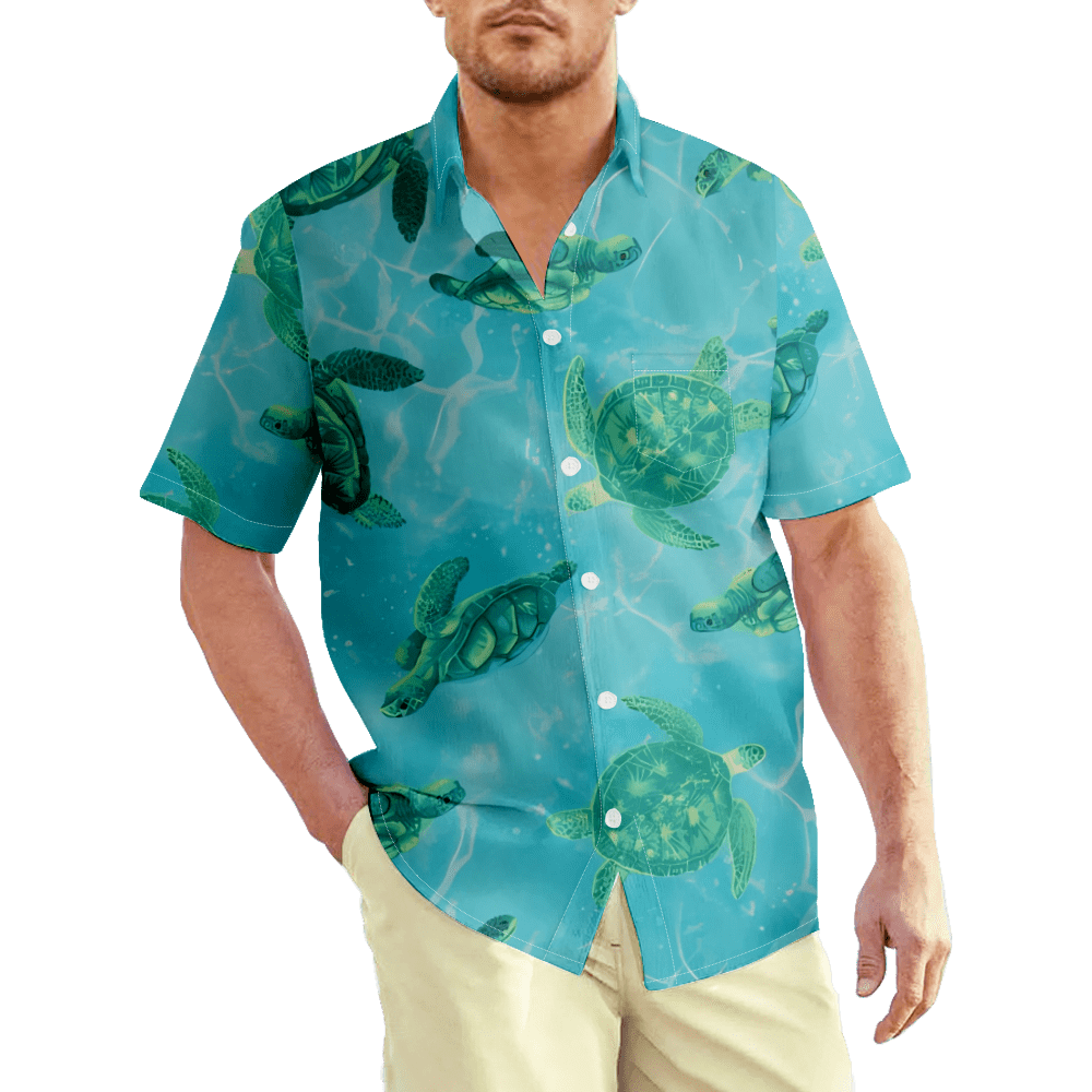 Sea Turtle 3D Print Short Sleeve Hawaiian Shirt Men Summer Mens