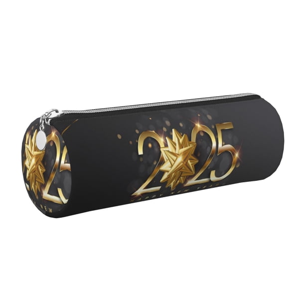Disketp 2025 Happy New Year 1 Estuche Organizador de Lápices de Cuero, Estuche de Oficina con Cremallera para Bolígrafo y Lápiz