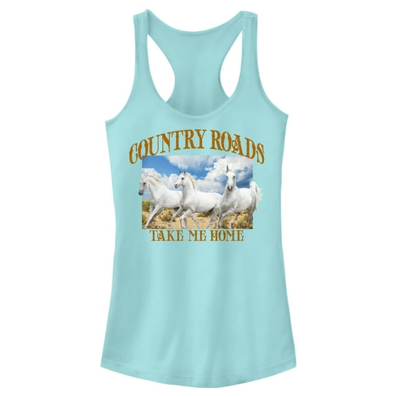 Junior's Lost Gods Country Roads Horses  Racerback Tank Top Cancun X Small