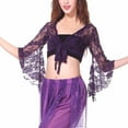 thumbnail image 2 of Qulqfy Women Tie Front Bolero Shrug Flare Sleeve Lace Purple Sheer Flowy Cardigans Womens Latin Dance Tops, 2 of 7