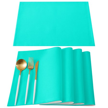 

Solid Color Dining Place Mats Set of 4 Non-Slip Table Mats for Dining Tables Living Rooms Desks Easy to Wipe Clean Cotton Linen Placemats Lake Blue