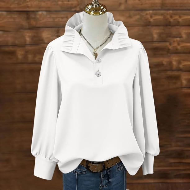 TaTaai 2026 Spring Summer Solid Color Button Top for Women Long Sleeve Round Neck Casual Blouse Soft Comfy Lightweight Daily Vacation Outfits Gift