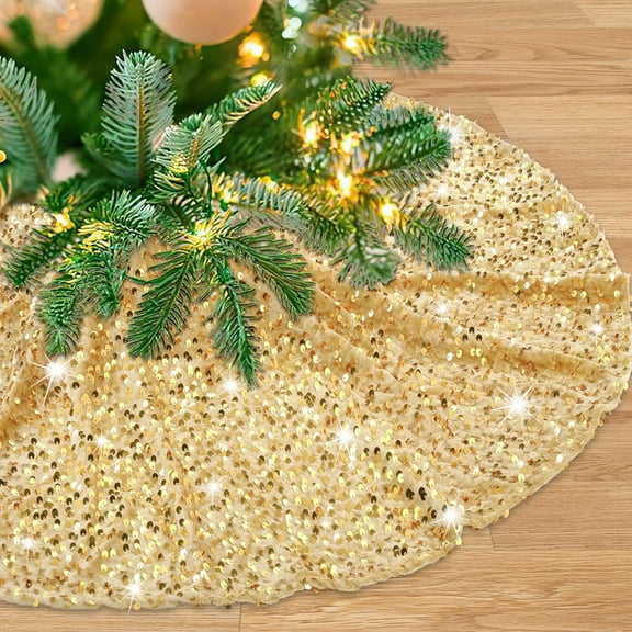 Gold Sequins Tree Skirt Mini Christmas Tree Skirts Sequins and Velvet Tree Skirt Mats for 4ft Trees Decorations