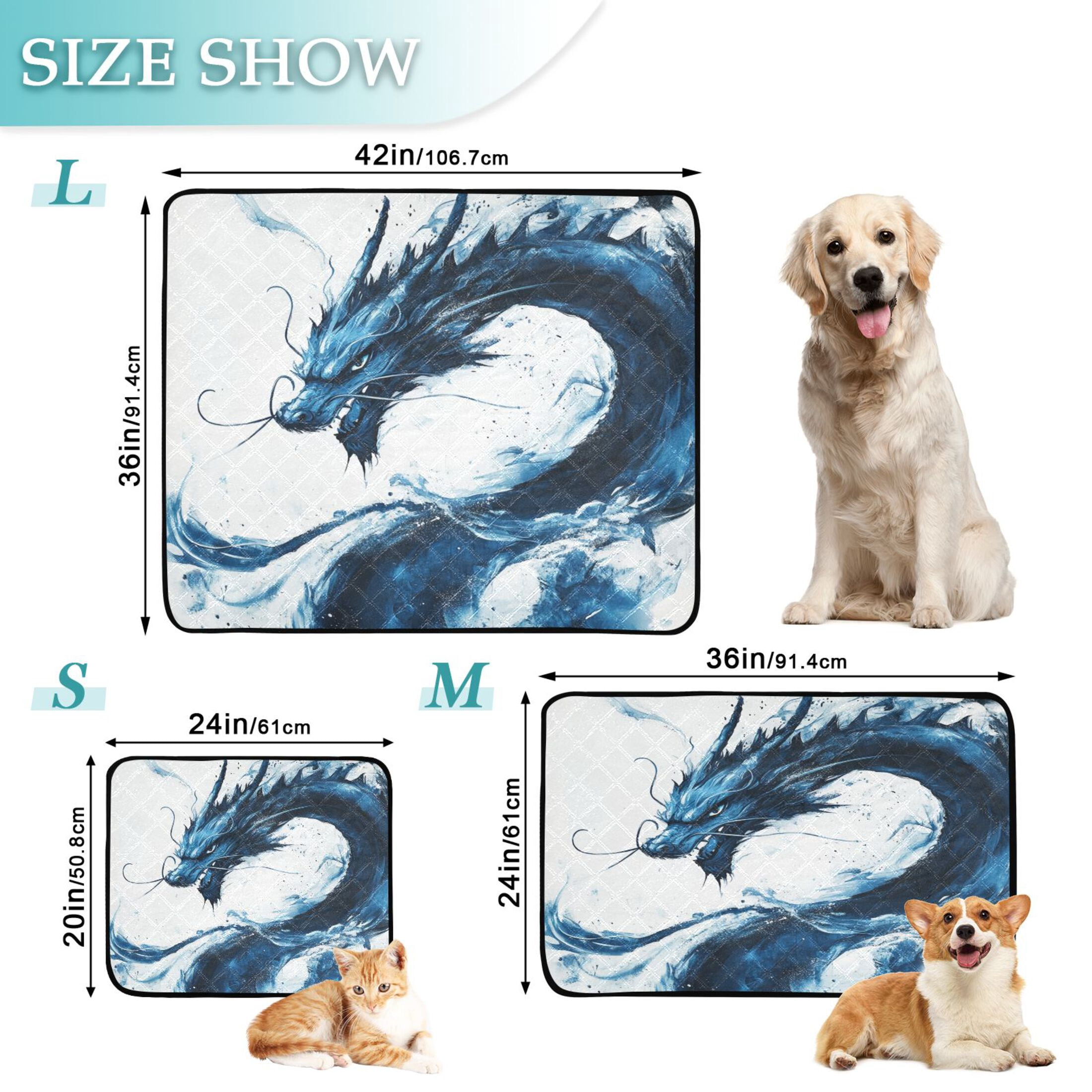 Qxltty Blue Dragon Cat litter Pads Pet Set of 3 Diaper Mats Center Anti-leakage Layer Absorbent Soft and Comfortable