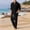 Black, variant on mihongmao Airport Outfits for Men 2026 Men's Solid Color Stand-Up Collar Button Long-Sleeved Top Casual Elastic Waist Drawstring Pocket Long Pants Set Khaki S