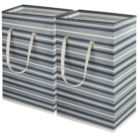 TXCENY 75L Freestanding Laundry Basket,Large Collapsible Tall Clothes Hamper with Handles,Waterproof Toy Storage Bin for Boys and Girls,Baby Nursery(Grey Stripes)