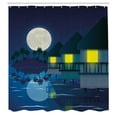thumbnail image 2 of Ambesonne Tropical Shower Curtain, Bungalows and Full Moon, 69"Wx70"L, Yellow Dark Teal Indigo, 2 of 4