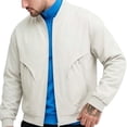 thumbnail image 2 of Men's Stand Collar Track Jacket, Solid Color Zippered Long Sleeve With Pockets, Elastic Cuffs Casual Sports Outerwear Beige L, 2 of 8