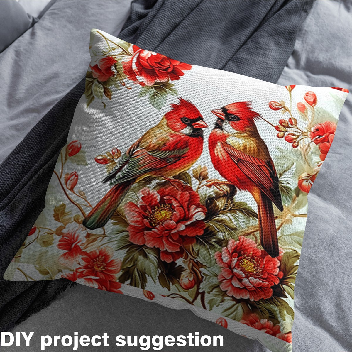 Castle Fairy Cardinal Bird Fabric by the Yard 2 Yards for Teens,Chic Flowers Room Decor Fabric by the Yard,Merry Christmas Sewing Fabric,Super Cozy Room Decor