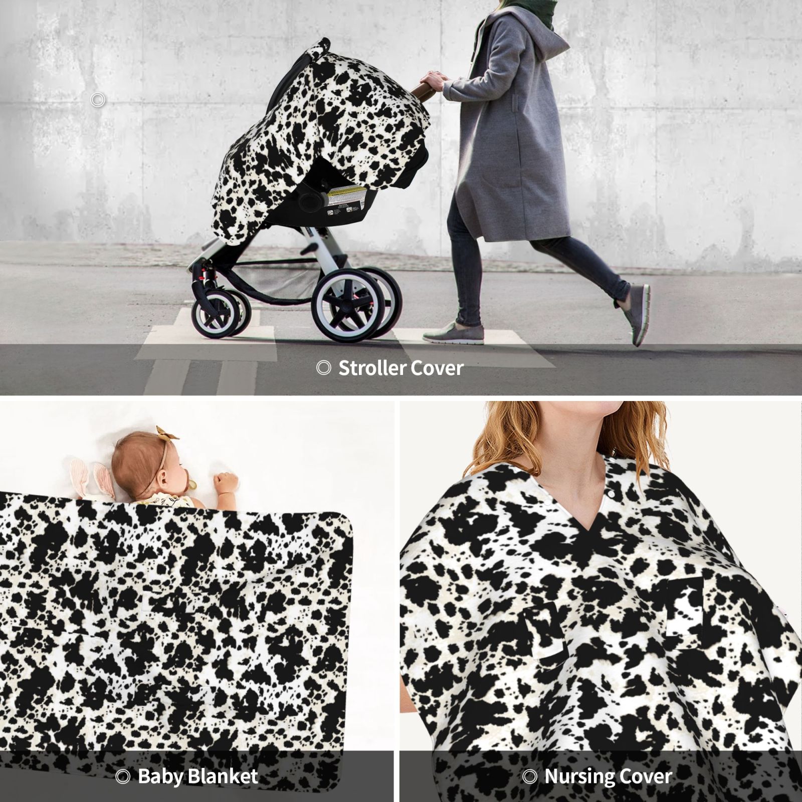 Car Seat Cover Baby - Cow Skin 1 Breathable Infant Car Seat Cover for Baby Carseat, Lightweight Comfort Baby Essentials Must Haves Newborn Stuff for Girl Boy