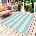 thumbnail image 4 of Outdoor Rug 3x5 ft Teal Linen Stripes Outdoor Large Area Rug Non Slip Rubber Retro Striped Lines Front Door Mat RV Rug Camping Carpet Patio Outdoor Rugs for Backyard Balcony Deck Porch Indoor, 4 of 9