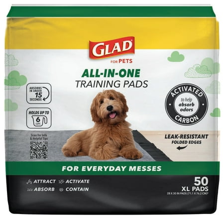 Glad Jumbo Leak Resistant Activated Carbon Training Pads for Large Breed Dogs, 28in x 30in, 50 Count