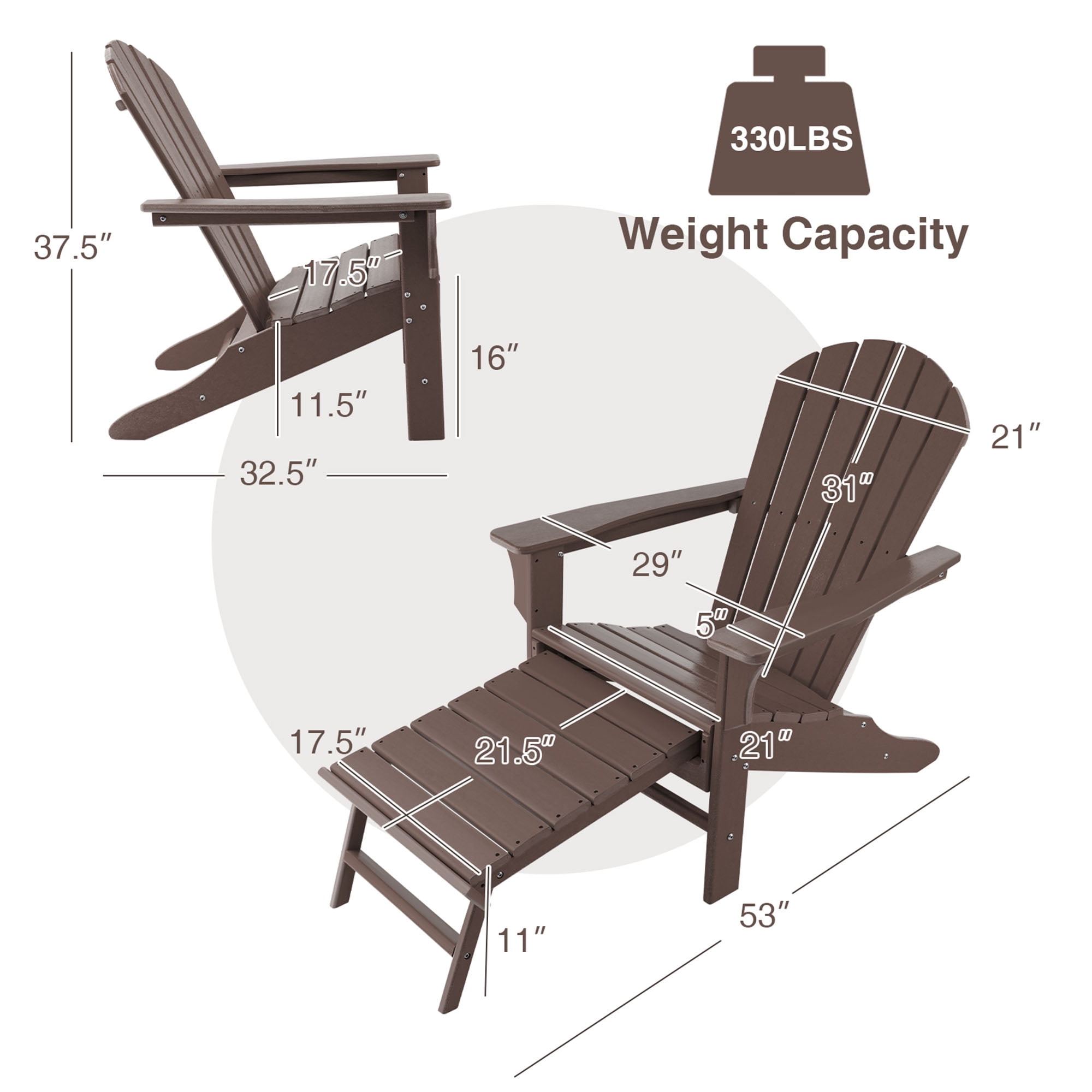 Gymax Patio Adirondack Chair HDPE Outdoor Lounge Chair w/ Retractable Ottoman Coffee